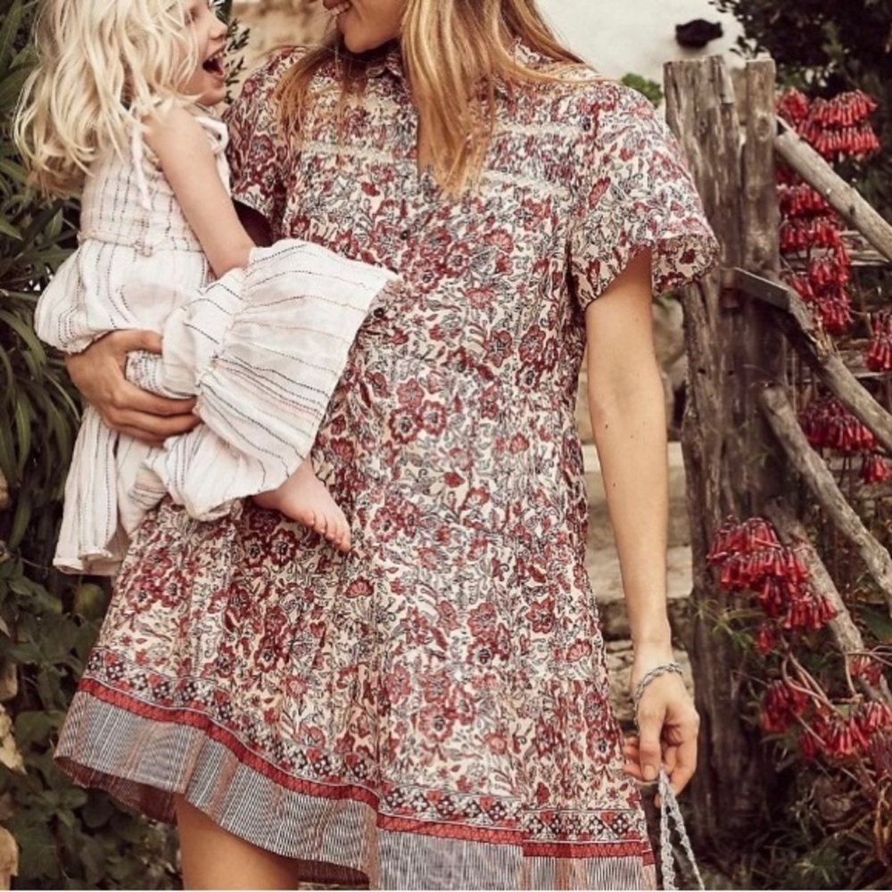 Anthropologie -Georgina Tiered Shirtdress Pockets Cotton Mini Feminine
